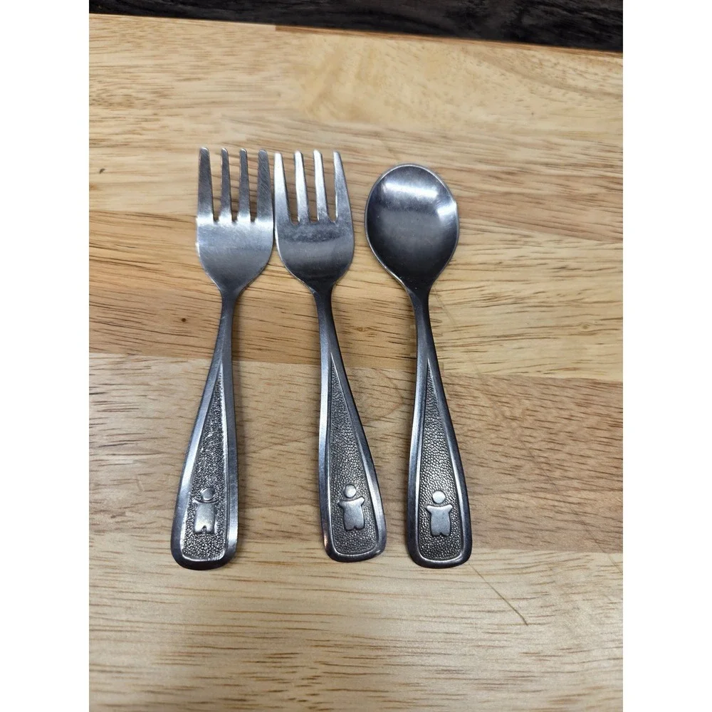 Vintage The First Years Deluxe Stainless Toddler Flatware Set 2 Forks 1 Spoon JP